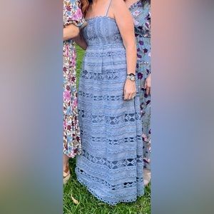 Light blue lace overlay maxi dress